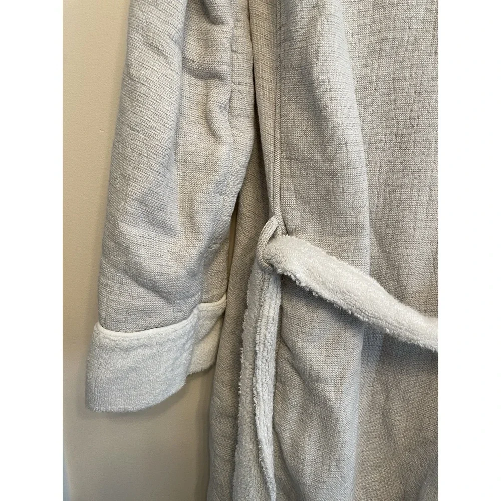 Restoration Hardware French Terry Robe Women Small Grey Pocket Tie Cotton FLAW